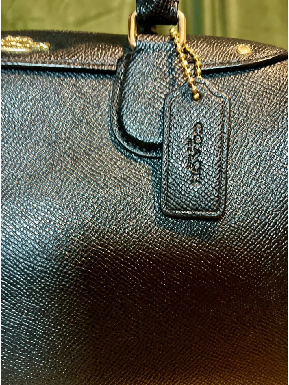 Coach Black Leather Satchel With Gold-Tone Hardware & Top Handles